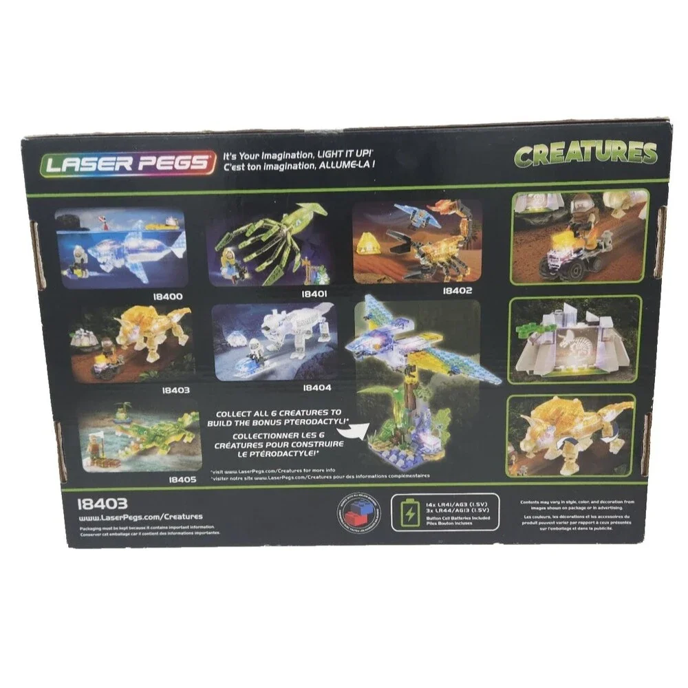 Laser Pegs Creatures Triceratops 220 Piece LED Building Blocks Set New